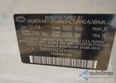 2014 Hyundai Elantra Limited from USA, damaged, VIN 5NPDH4AE6EH480910